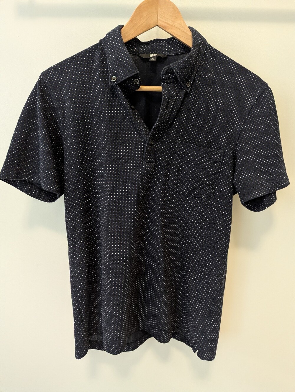 Uniqlo Navy Polo with White Microdots